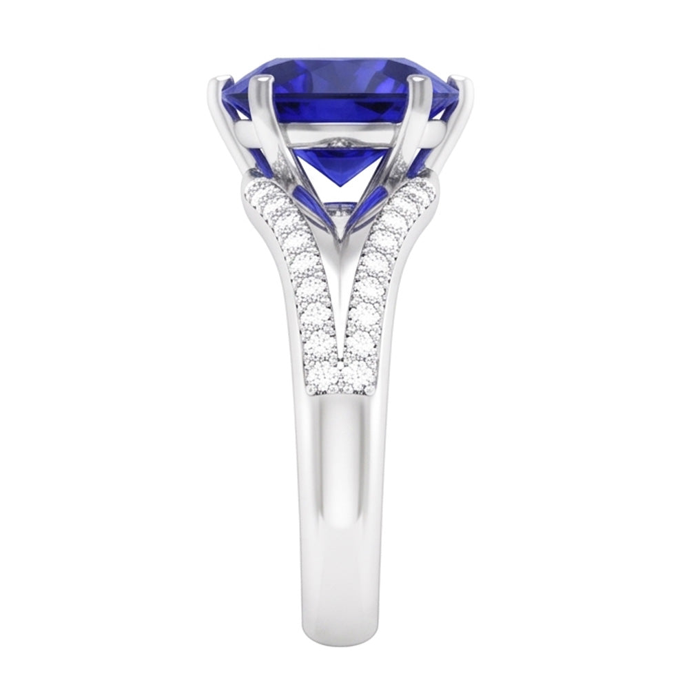 Gemstone Ring Ceylon Sapphire Natural Earth Mined Diamond ( Not Lab Grown ) Pave Split Shank 3.50 Carats