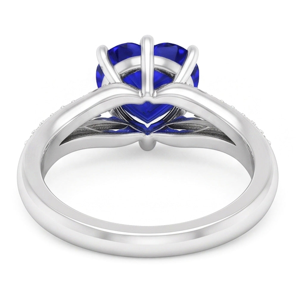 Gemstone Ring Ceylon Sapphire Natural Earth Mined Diamond ( Not Lab Grown ) Pave Split Shank 3.50 Carats