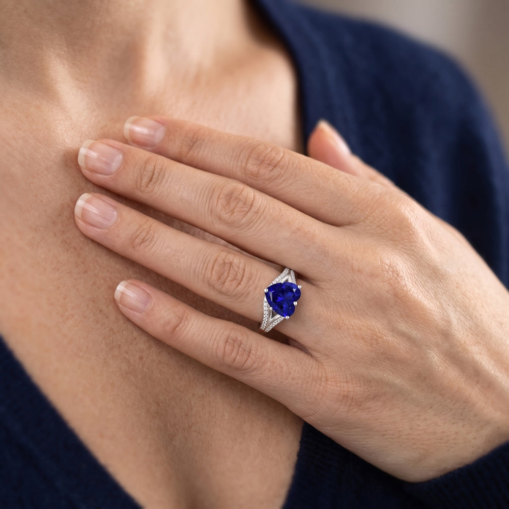 Gemstone Ring Ceylon Sapphire Natural Earth Mined Diamond ( Not Lab Grown ) Pave Split Shank 3.50 Carats