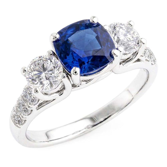 Gemstone Ring Cushion Sapphire Trellis Setting Natural Earth Mined Diamond ( Not Lab Grown )s 3.50 Carats