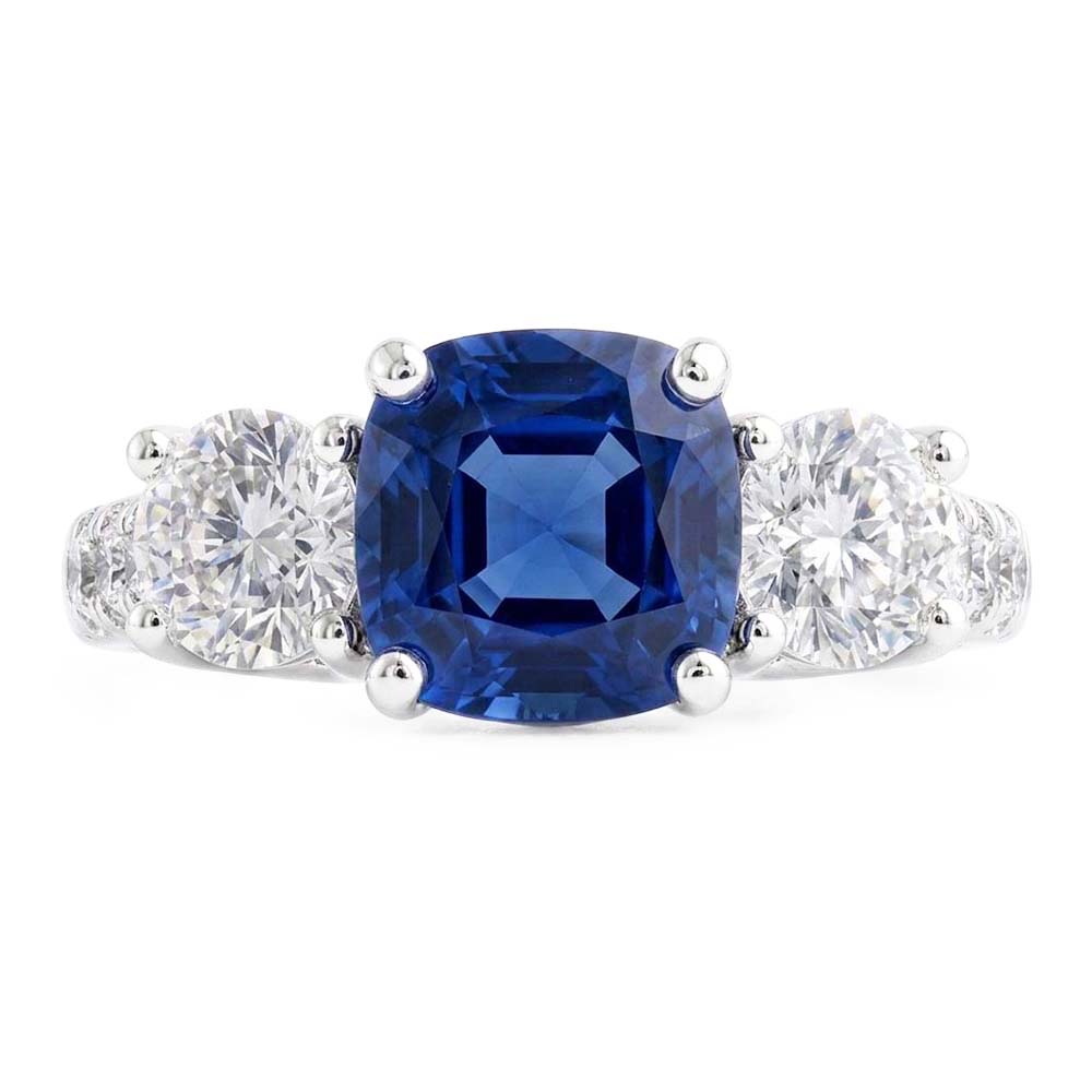 Gemstone Ring Cushion Sapphire Trellis Setting Natural Earth Mined Diamond ( Not Lab Grown )s 3.50 Carats