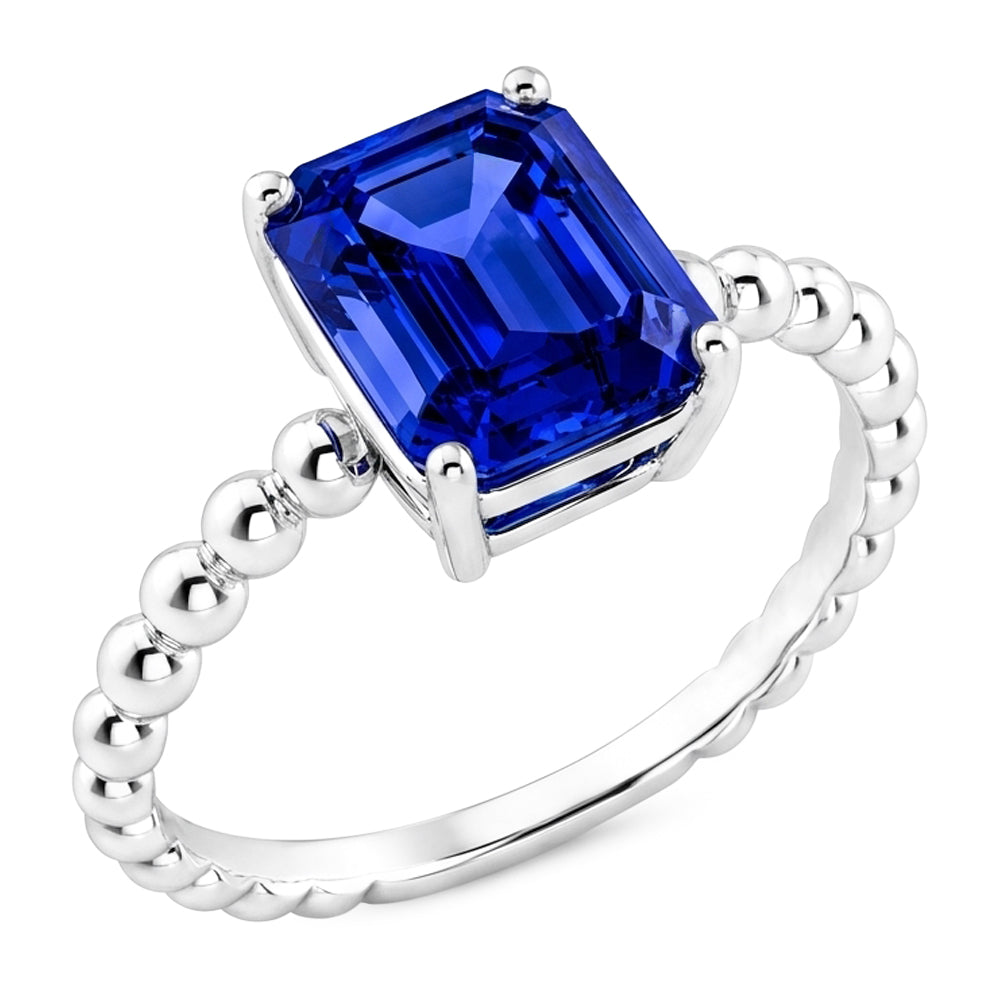 Gemstone Ring Emerald Ceylon Sapphire Beaded Style 3 Carats