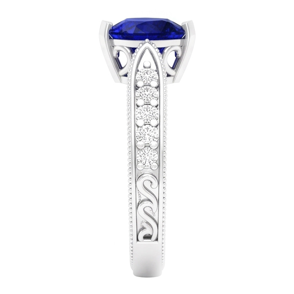 Gemstone Ring Heart Blue Sapphire Jewelry Milgrain Shank 2 Carats