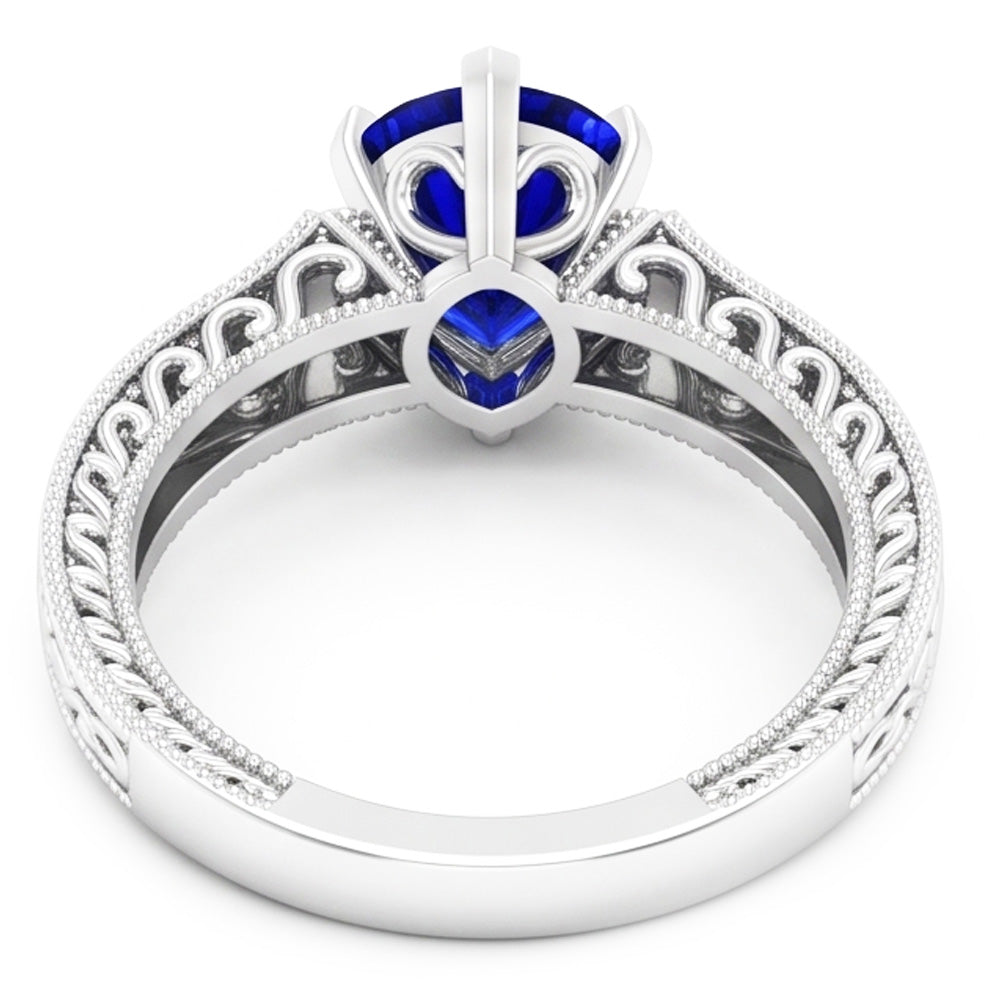 Gemstone Ring Heart Blue Sapphire Jewelry Milgrain Shank 2 Carats