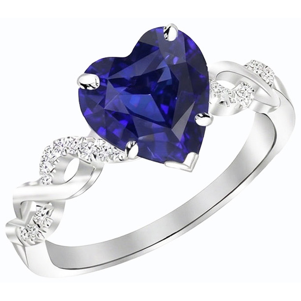 Gemstone Ring Heart Cut Blue Sapphire Infinity Style 4 Carats Natural Earth Mined Diamond ( Not Lab Grown )
