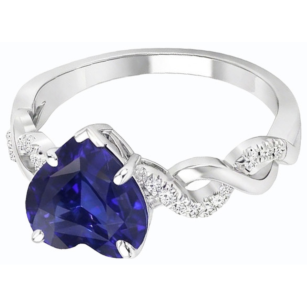 Gemstone Ring Heart Cut Blue Sapphire Infinity Style 4 Carats Natural Earth Mined Diamond ( Not Lab Grown )