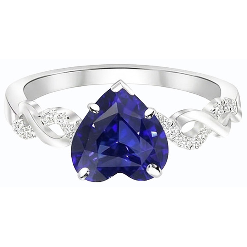 Gemstone Ring Heart Cut Blue Sapphire Infinity Style 4 Carats Natural Earth Mined Diamond ( Not Lab Grown )