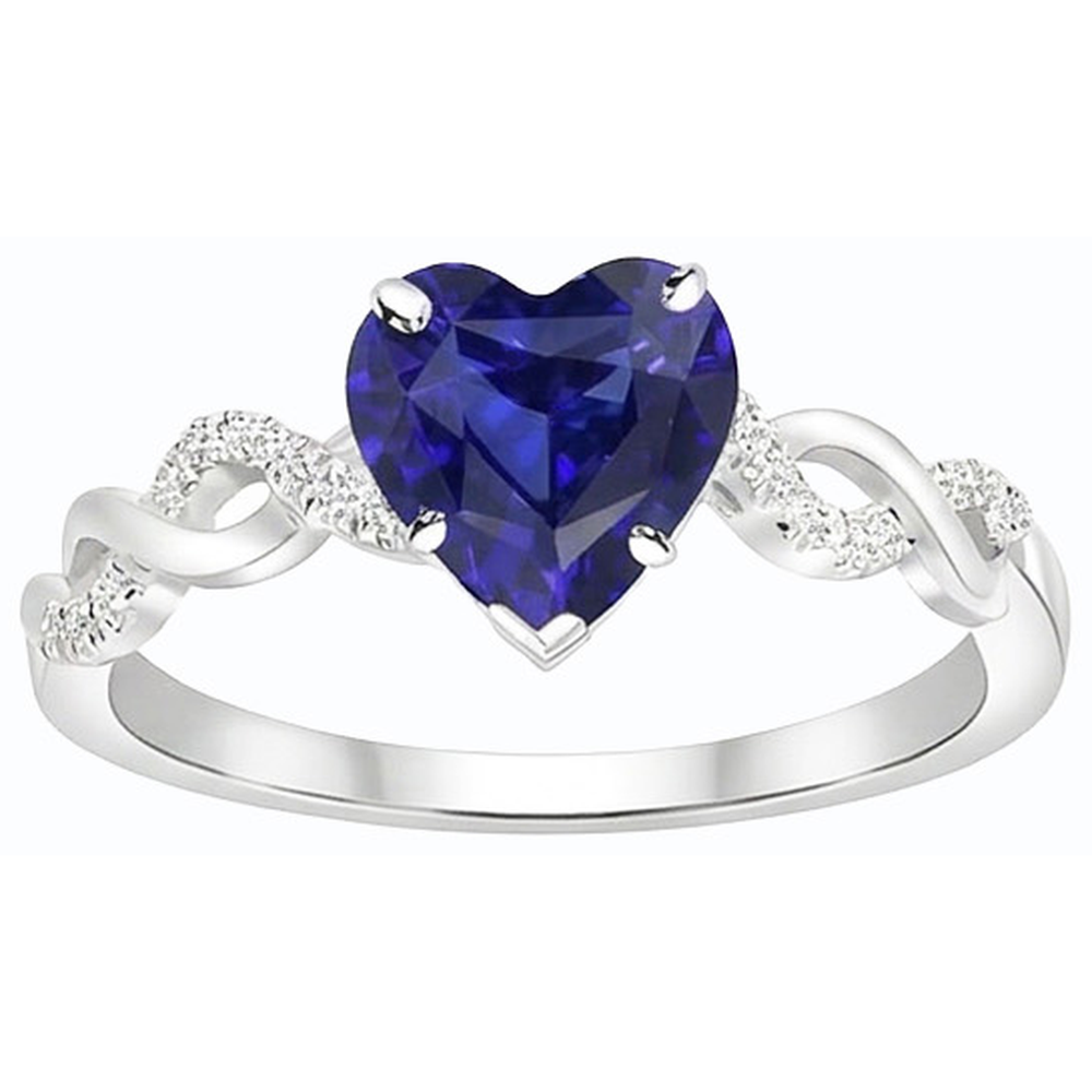Gemstone Ring Heart Cut Blue Sapphire Infinity Style 4 Carats Natural Earth Mined Diamond ( Not Lab Grown )
