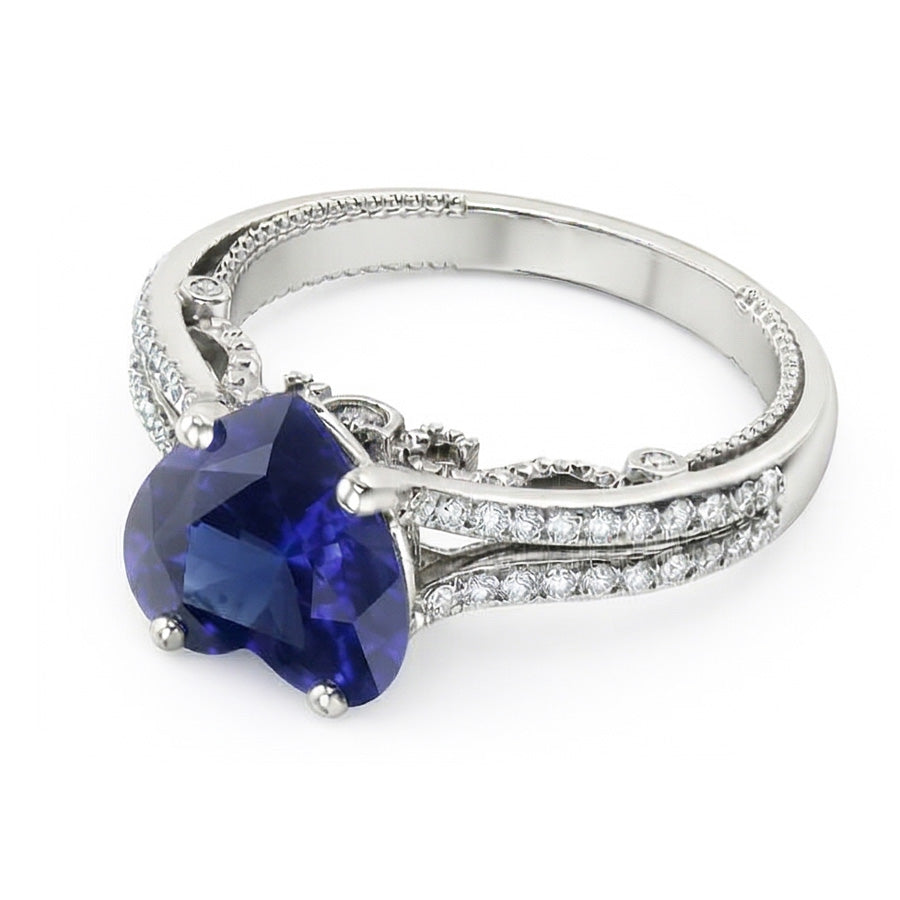 natural round sapphire 4.50ct ring close up detail