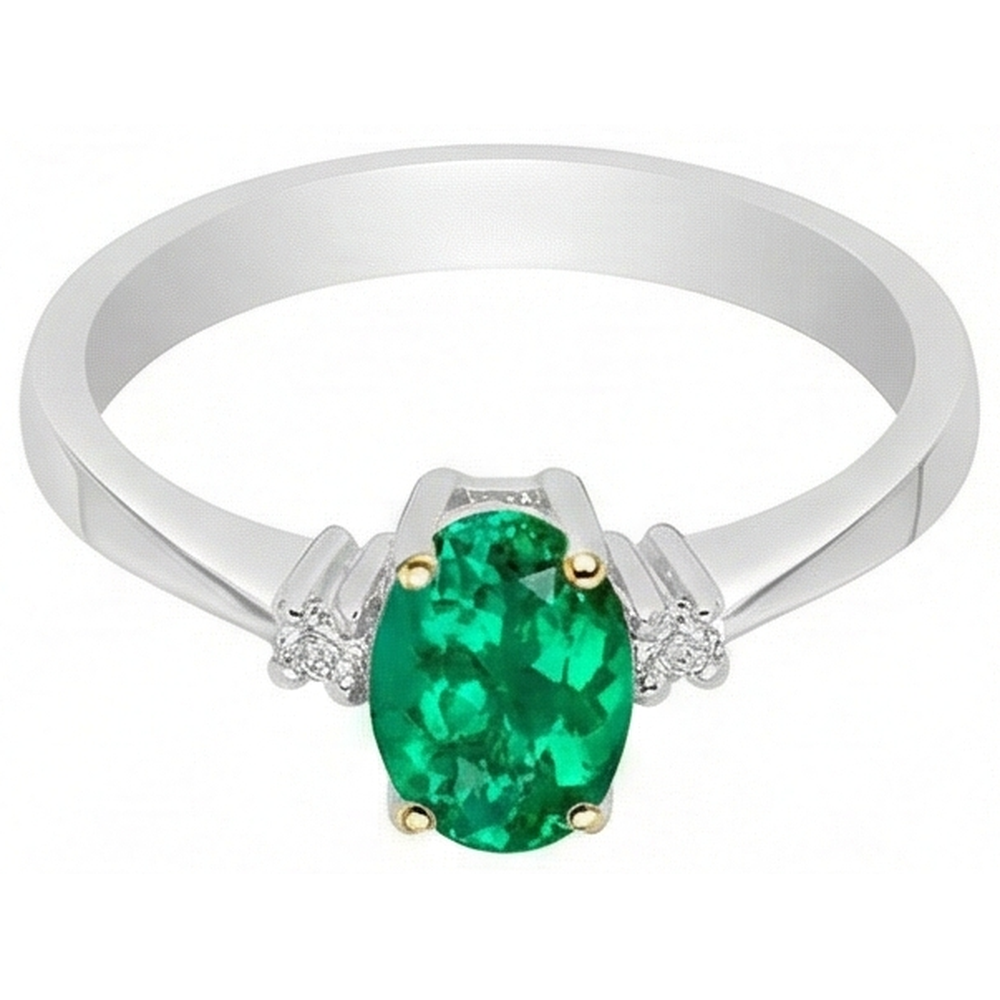 Precious Stone Ring 14 Karat Two Tone Gold with Fine Emerald – angle view