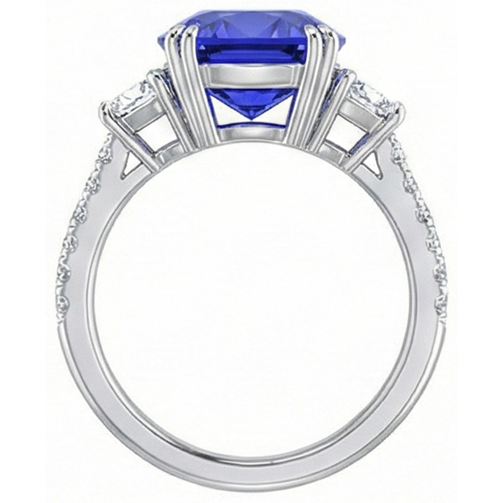 natural round sapphire 5.50ct ring on white background