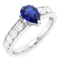 Gemstone Ring Pear Ceylon Sapphire Channel Set Natural Earth Mined Diamond ( Not Lab Grown )s 3 Carats