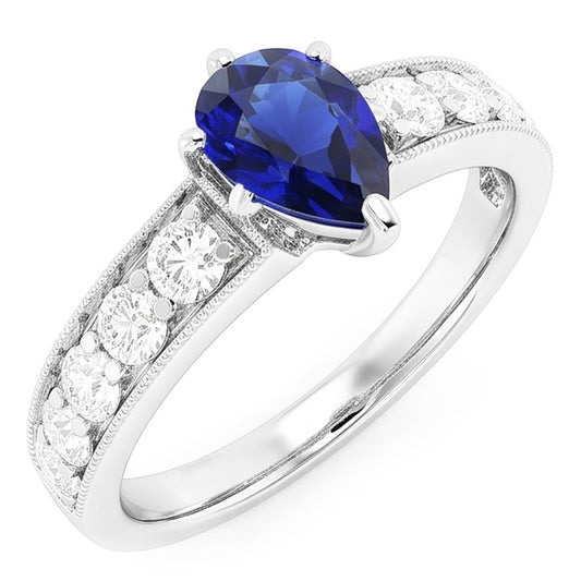 Gemstone Ring Pear Ceylon Sapphire Channel Set Natural Earth Mined Diamond ( Not Lab Grown )s 3 Carats