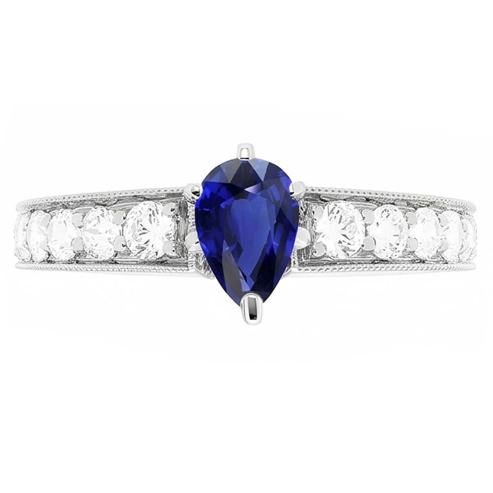 Gemstone Ring Pear Ceylon Sapphire Channel Set Natural Earth Mined Diamond ( Not Lab Grown )s 3 Carats