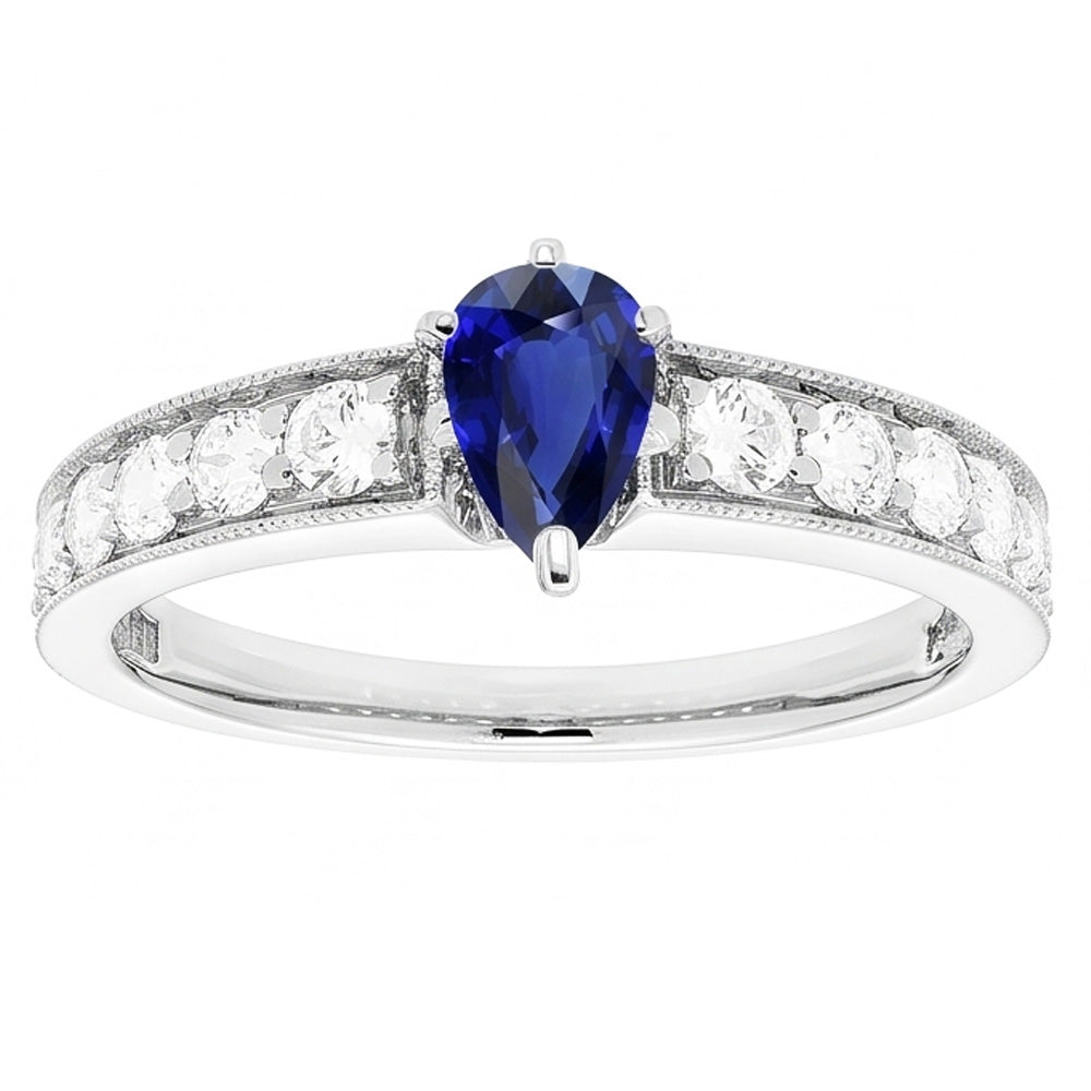 Gemstone Ring Pear Ceylon Sapphire Channel Set Natural Earth Mined Diamond ( Not Lab Grown )s 3 Carats