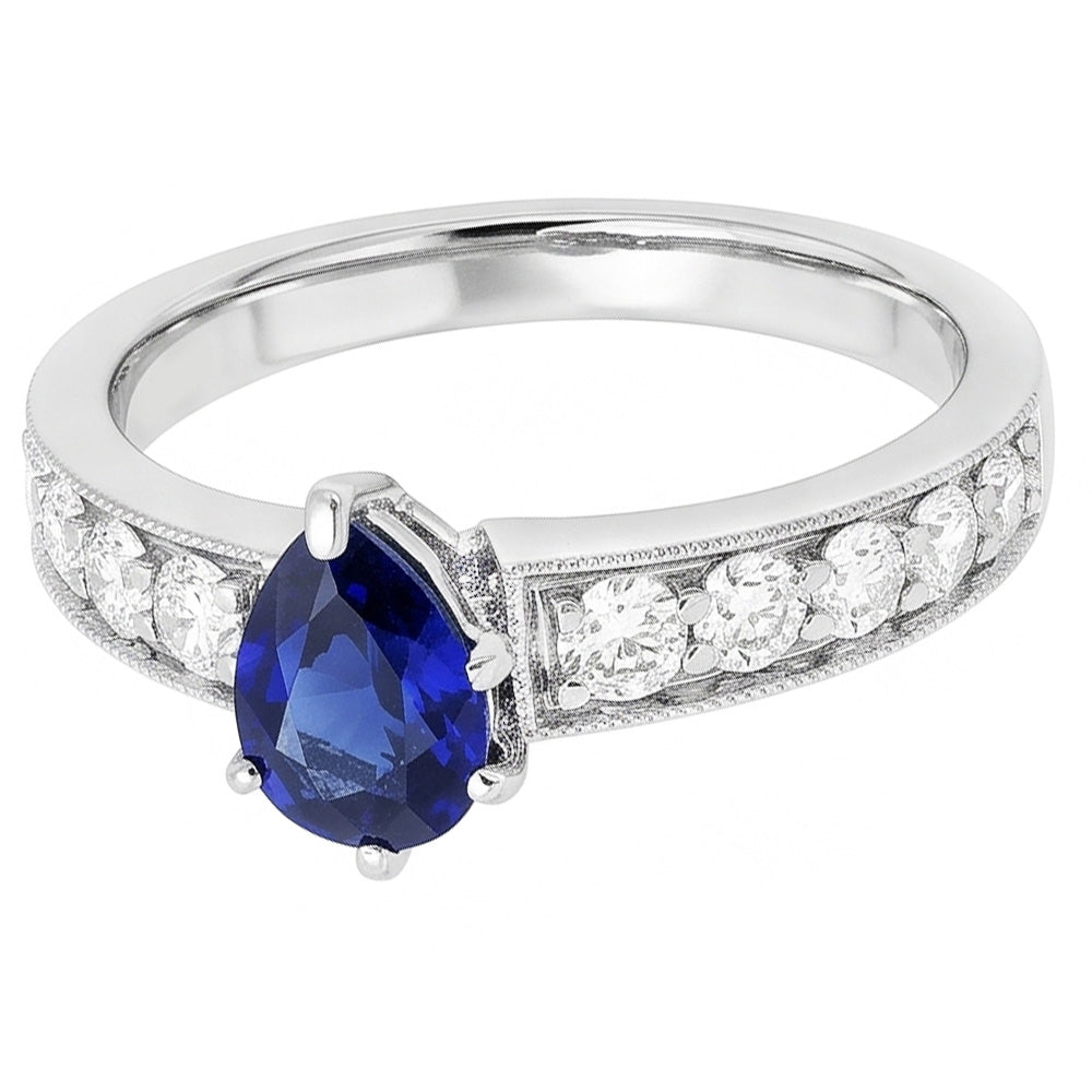 Gemstone Ring Pear Ceylon Sapphire Channel Set Natural Earth Mined Diamond ( Not Lab Grown )s 3 Carats