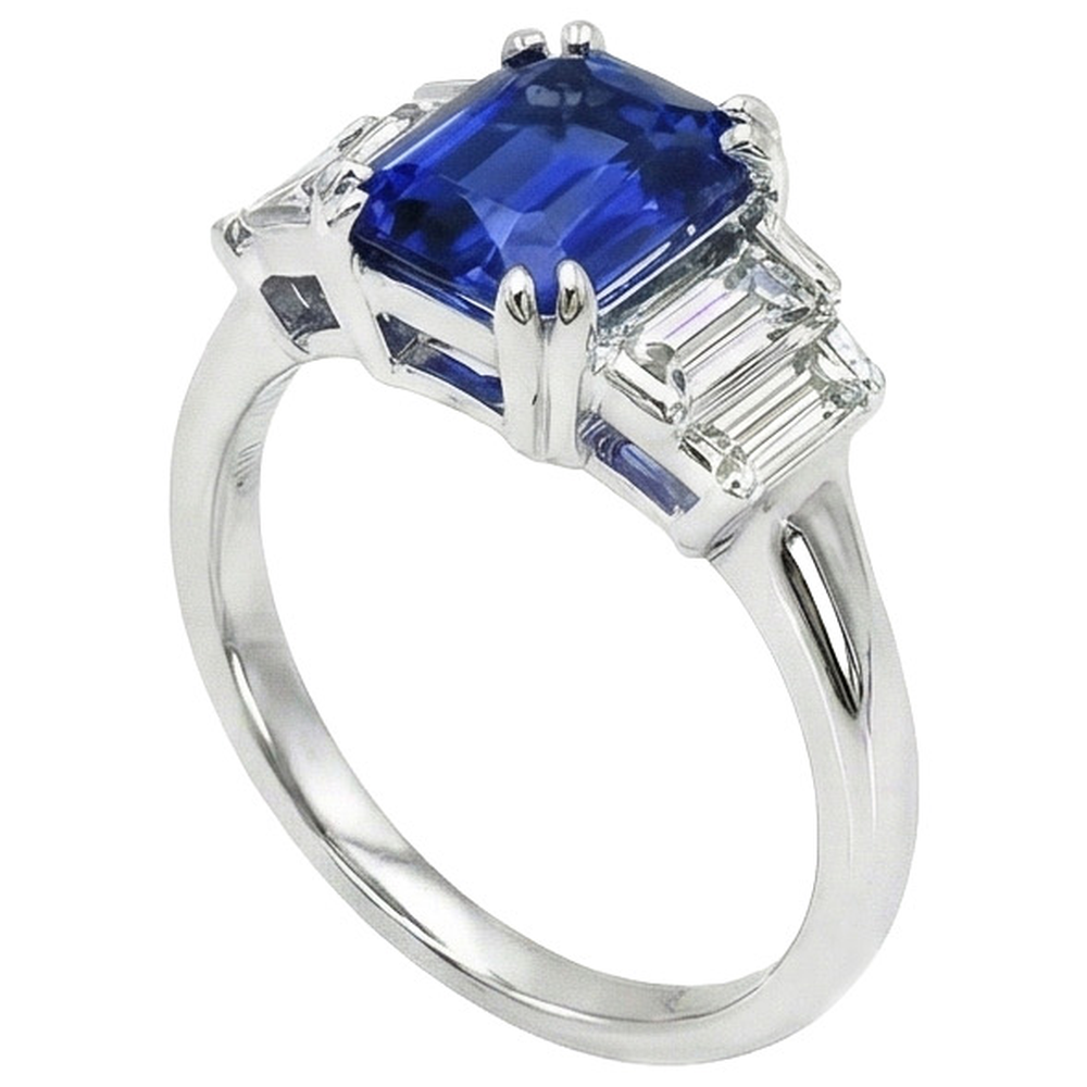 natural radiant sapphire 3ct ring close up detail