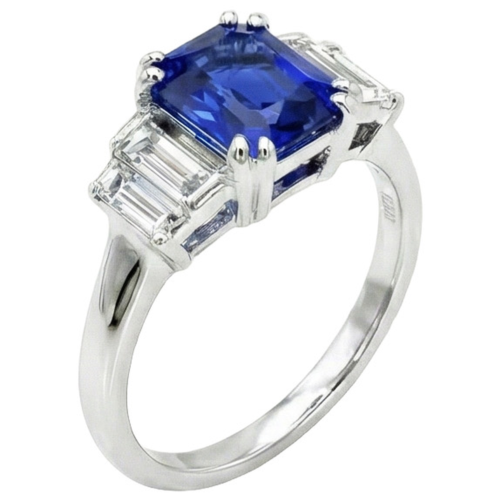 natural radiant sapphire 3ct ring front view
