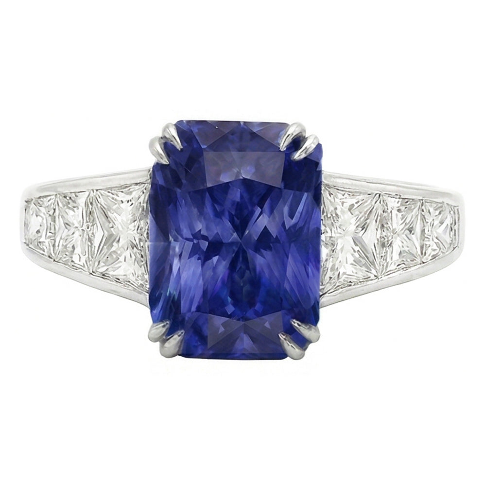 Gemstone Ring Radiant Sapphire Channel Set Trapezoid Natural Earth Mined Diamond ( Not Lab Grown )s 5 carats