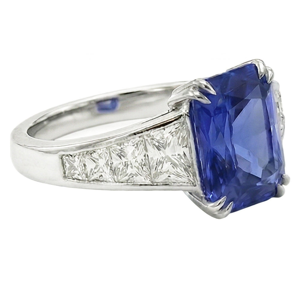 Gemstone Ring Radiant Sapphire Channel Set Trapezoid Natural Earth Mined Diamond ( Not Lab Grown )s 5 carats