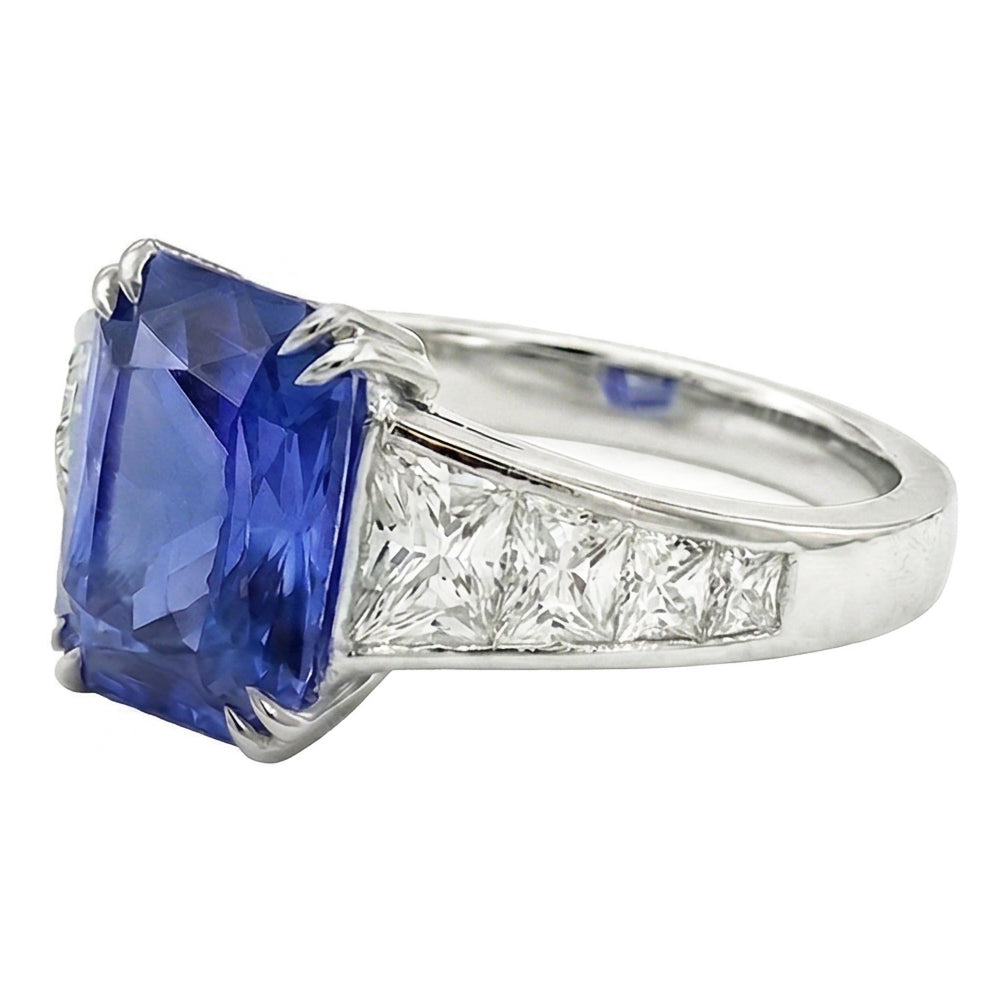 Gemstone Ring Radiant Sapphire Channel Set Trapezoid Natural Earth Mined Diamond ( Not Lab Grown )s 5 carats