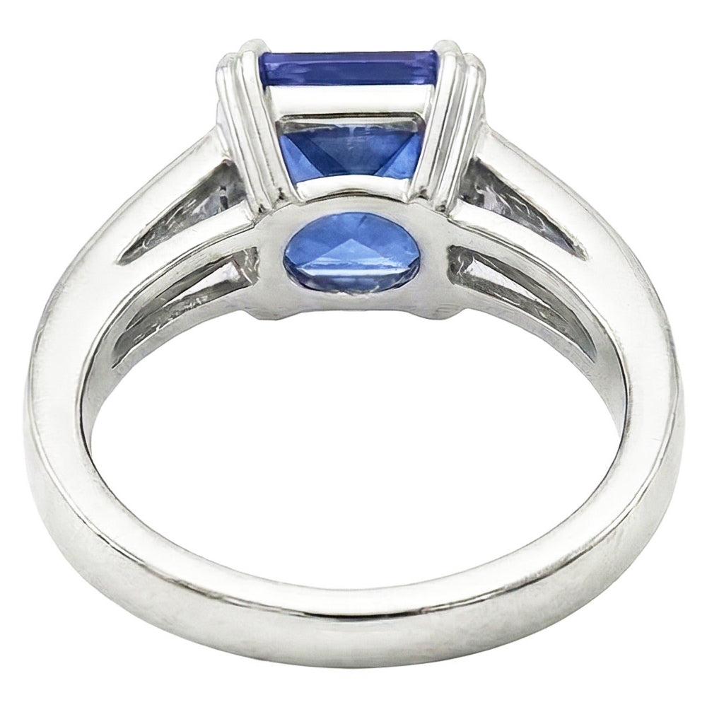 Gemstone Ring Radiant Sapphire Channel Set Trapezoid Natural Earth Mined Diamond ( Not Lab Grown )s 5 carats
