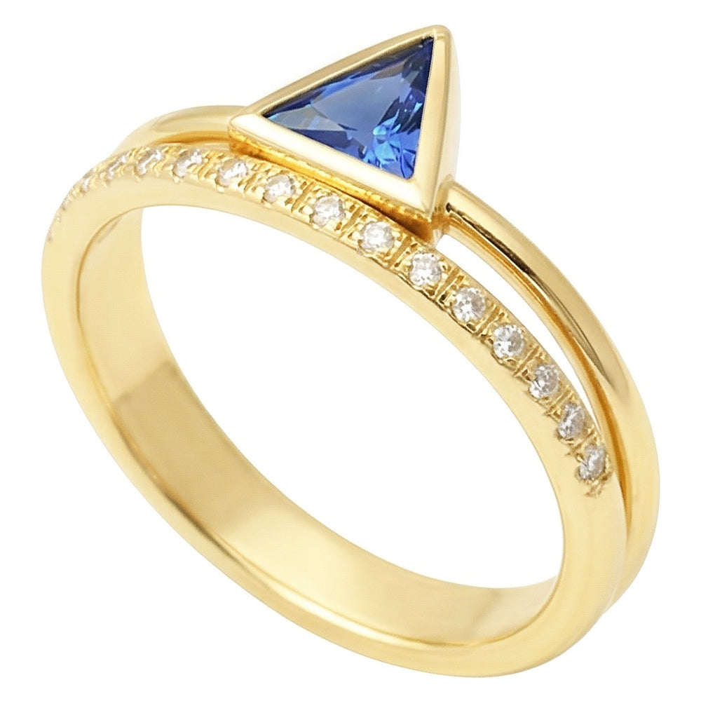 Gemstone Ring Trillion Bezel Set Blue Sapphire 1 Carat Natural Earth Mined Diamond ( Not Lab Grown )s Gold