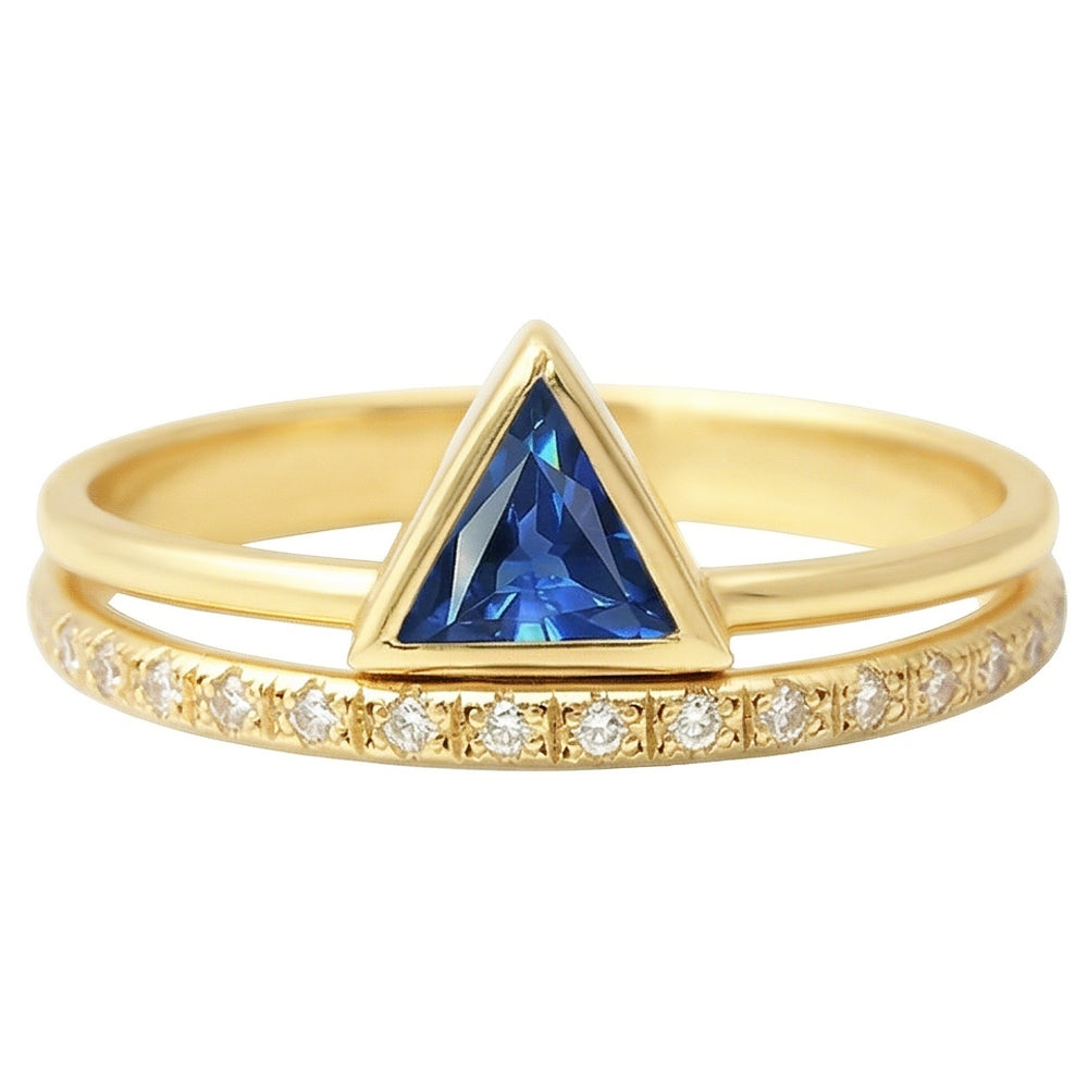 Gemstone Ring Trillion Bezel Set Blue Sapphire 1 Carat Natural Earth Mined Diamond ( Not Lab Grown )s Gold
