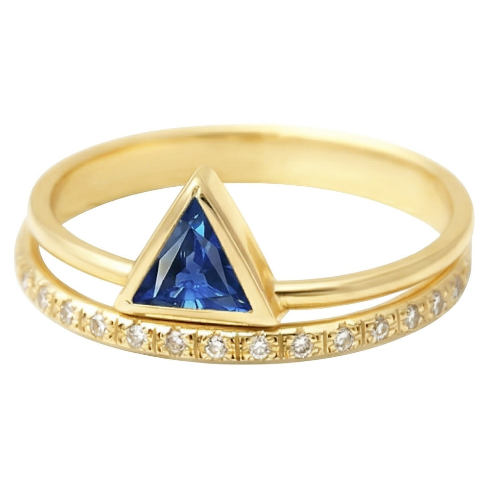 Gemstone Ring Trillion Bezel Set Blue Sapphire 1 Carat Natural Earth Mined Diamond ( Not Lab Grown )s Gold