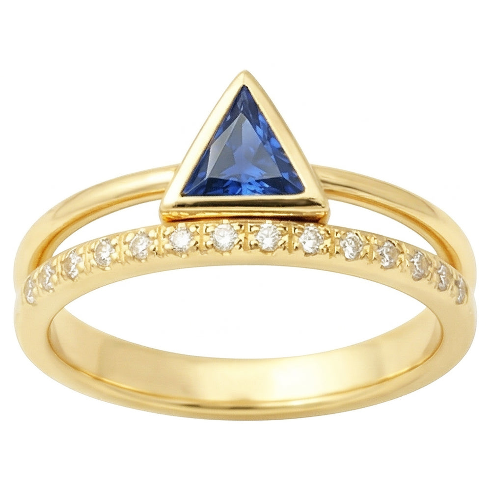 Gemstone Ring Trillion Bezel Set Blue Sapphire 1 Carat Natural Earth Mined Diamond ( Not Lab Grown )s Gold