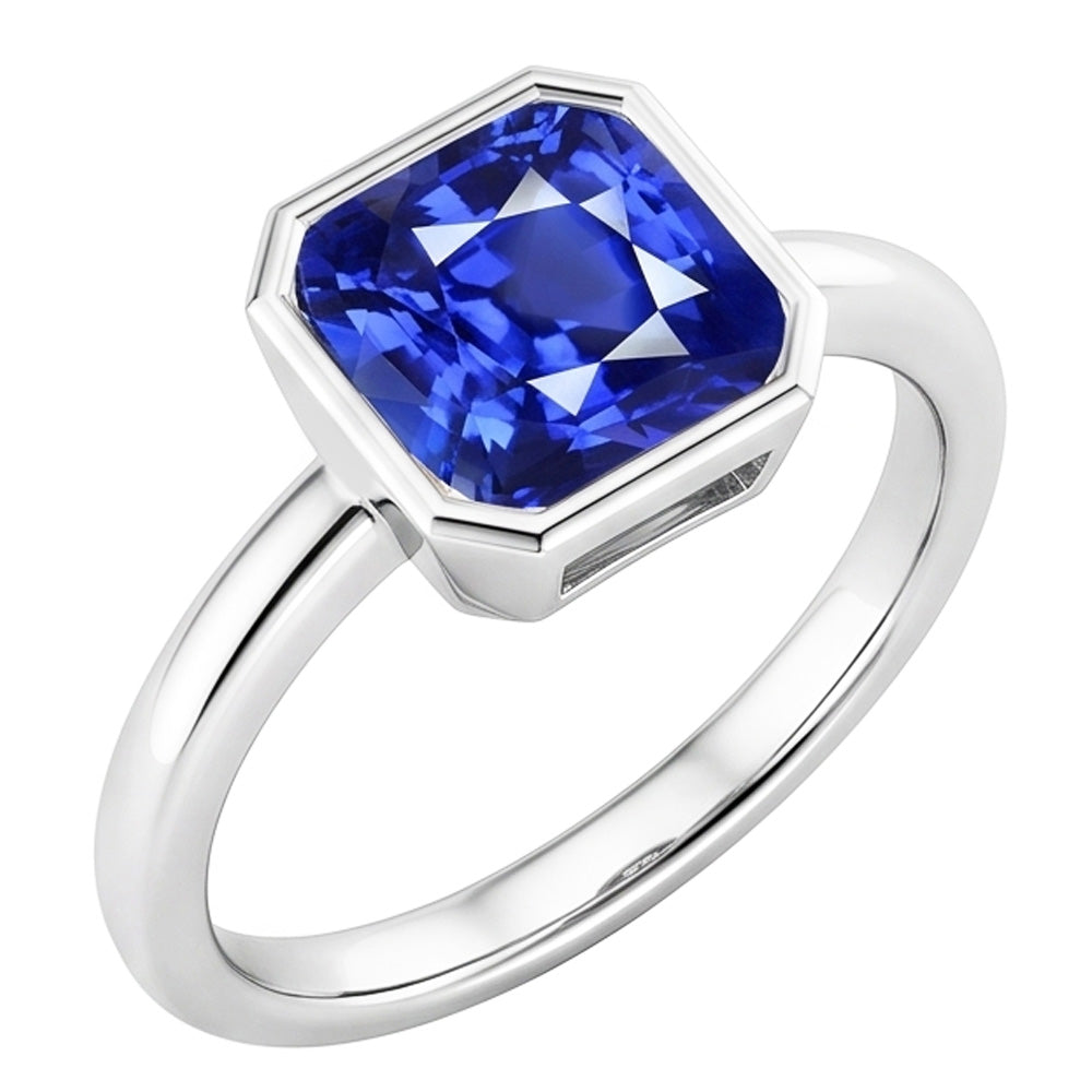Gemstone Solitaire Ring Cushion Bezel Set Blue Sapphire 1.50 Carats