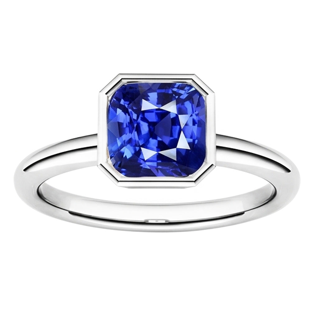 Gemstone Solitaire Ring Cushion Bezel Set Blue Sapphire 1.50 Carats