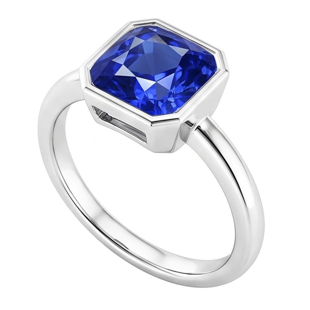 Gemstone Solitaire Ring Cushion Bezel Set Blue Sapphire 1.50 Carats