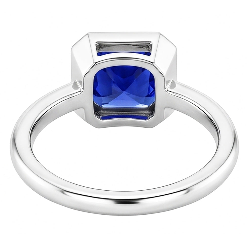 Gemstone Solitaire Ring Cushion Bezel Set Blue Sapphire 1.50 Carats