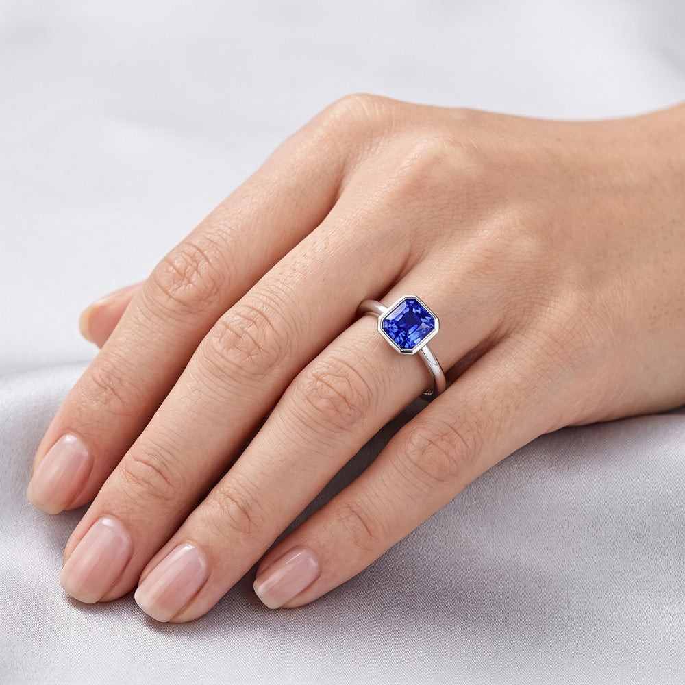 Gemstone Solitaire Ring Cushion Bezel Set Blue Sapphire 1.50 Carats