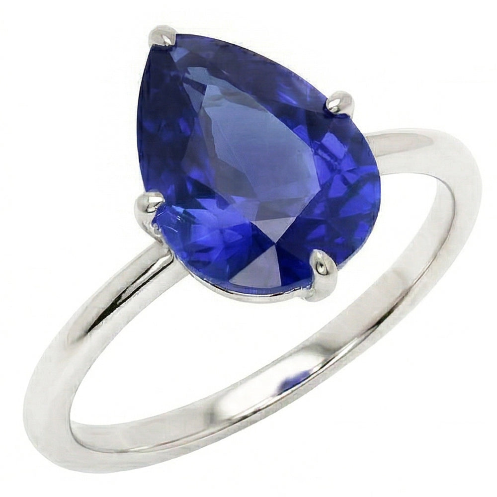 Gemstone Solitaire Ring Pear Cut Srilanka Sapphire 2 Carats Gold 14K