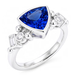 Gemstone Trillion Bezel Set Blue Sapphire Ring 2 Carats Baguette Natural Earth Mined Diamond ( Not Lab Grown )s
