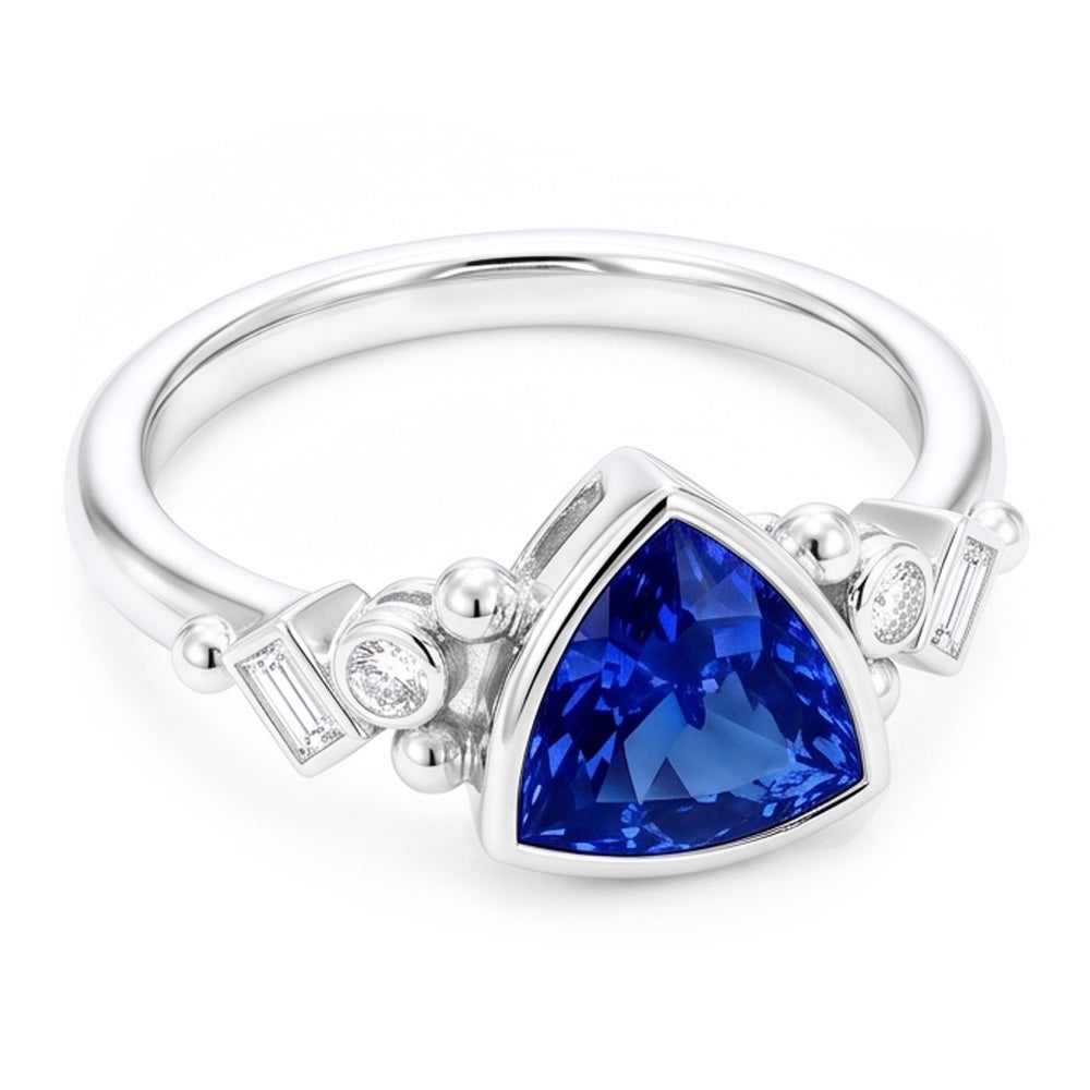 Gemstone Trillion Bezel Set Blue Sapphire Ring 2 Carats Baguette Natural Earth Mined Diamond ( Not Lab Grown )s