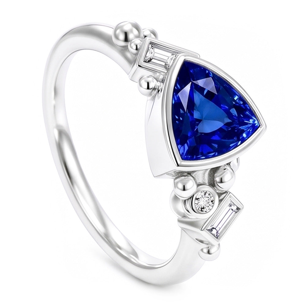 Gemstone Trillion Bezel Set Blue Sapphire Ring 2 Carats Baguette Natural Earth Mined Diamond ( Not Lab Grown )s
