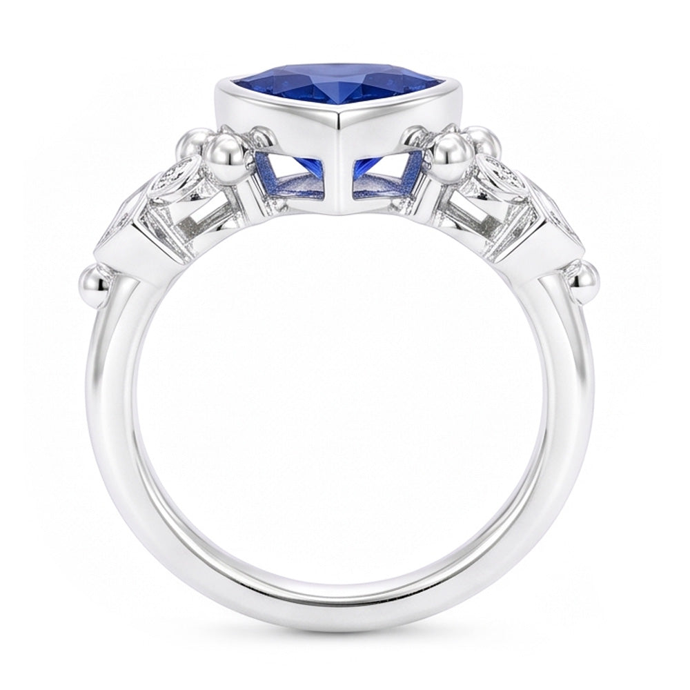 Gemstone Trillion Bezel Set Blue Sapphire Ring 2 Carats Baguette Natural Earth Mined Diamond ( Not Lab Grown )s