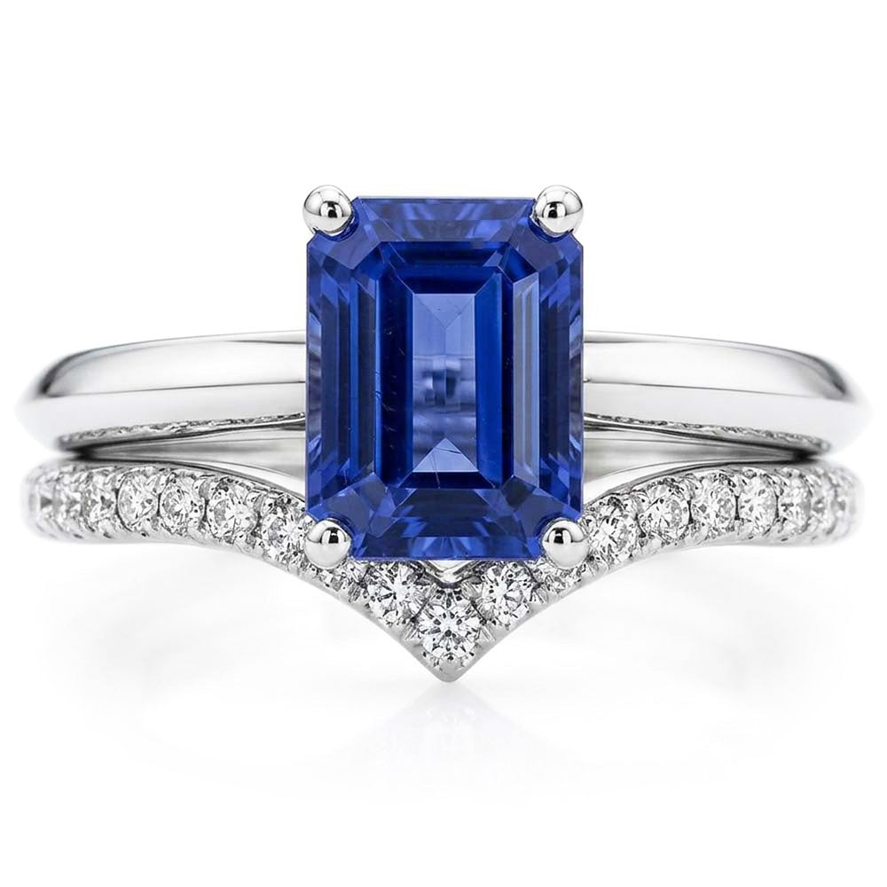 Gemstone Wedding Ring Set Emerald Sapphire 3.50 Carats Ladies Jewelry