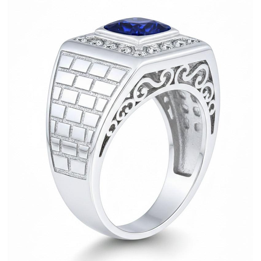 IGI CERTIFIED Gemstone Men's Ring Cushion Sapphire 2.50 Carats Antique Style