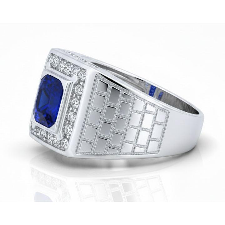 IGI CERTIFIED Gemstone Men's Ring Cushion Sapphire 2.50 Carats Antique Style