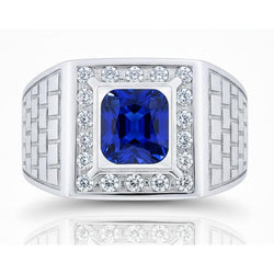 IGI CERTIFIED Gemstone Men's Ring Cushion Sapphire 2.50 Carats Antique Style