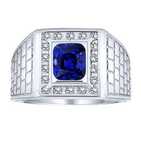 Gemstone Men's Ring Cushion Sapphire 2.50 Carats Antique Style