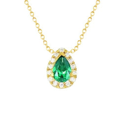 Gemstone Pendant Necklace 3.50 Ct Green Emerald And Diamond Yellow Gold 14K