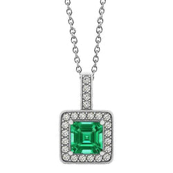 Gemstone Pendant Necklace 4 Ct Asscher Cut Green Emerald And Round Natural Earth Mined Diamonds