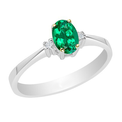 Earth-Mined Fine Emerald Precious Stone Ring 1 ct 14 Karat Two Tone Gold – main view