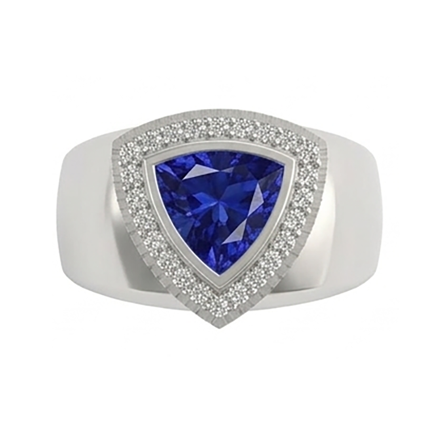 Gents Ring Ceylon Sapphire Natural Earth Mined Diamond ( Not Lab Grown ) Jewelry Trillion Bezel S...
