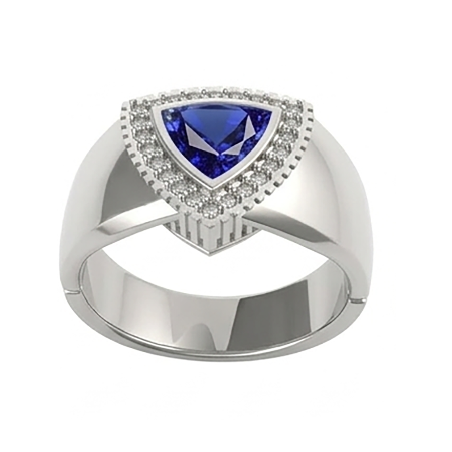 Gents Ring Ceylon Sapphire Natural Earth Mined Diamond ( Not Lab Grown ) Jewelry Trillion Bezel S...